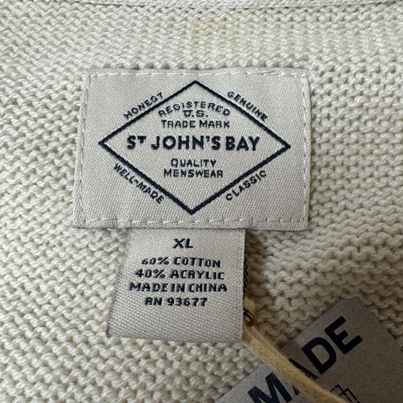 NWT St John’s Bay Fair Isle Mock Neck quarter zip sweater oatmeal Nordic mens xl - Picture 8 of 10